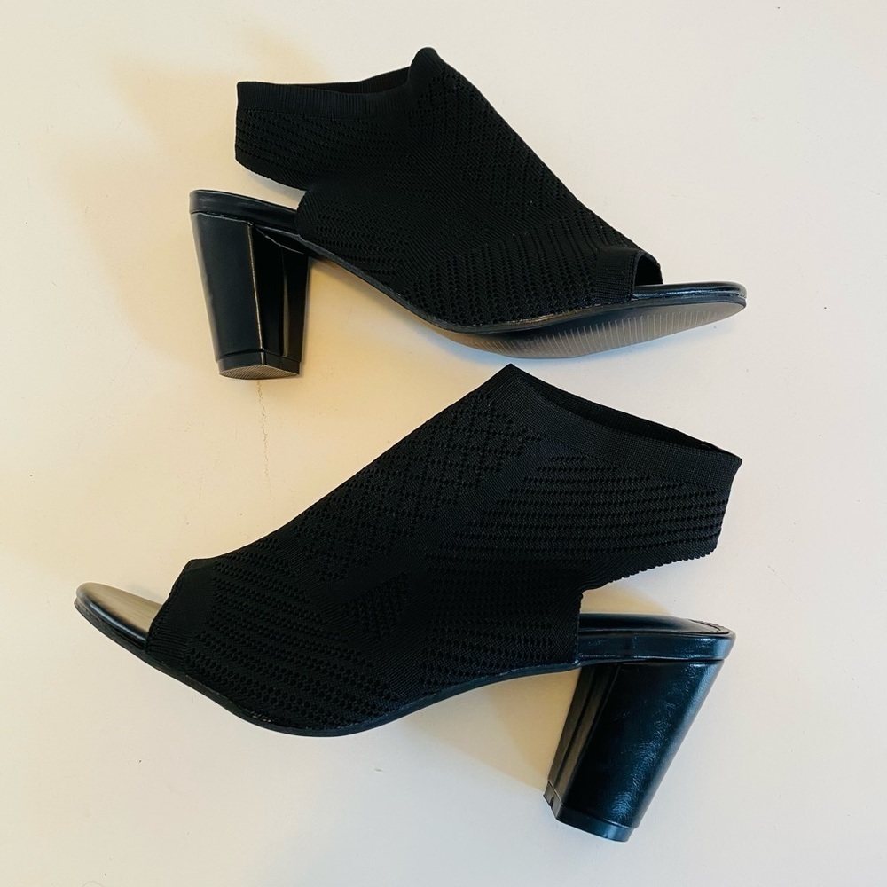 Peep Toe Booties, Size 40, Minimalist Open Toe Chunky Heeled Slingback Boots - Picture 3 of 9